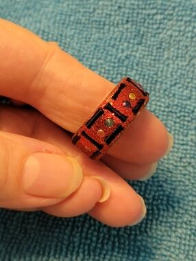 Handcrafted Red Glitter Resin Ring with Multicolor Dots Size 9